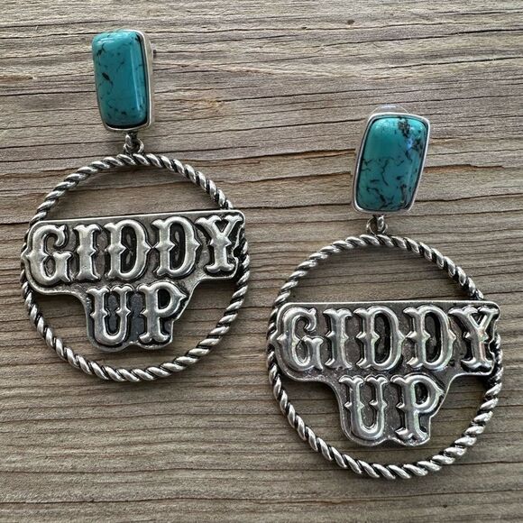 Western Jewelry - Western Earrings “Giddy Up” Rope Round Faux Turquoise Cowgirl Nashville